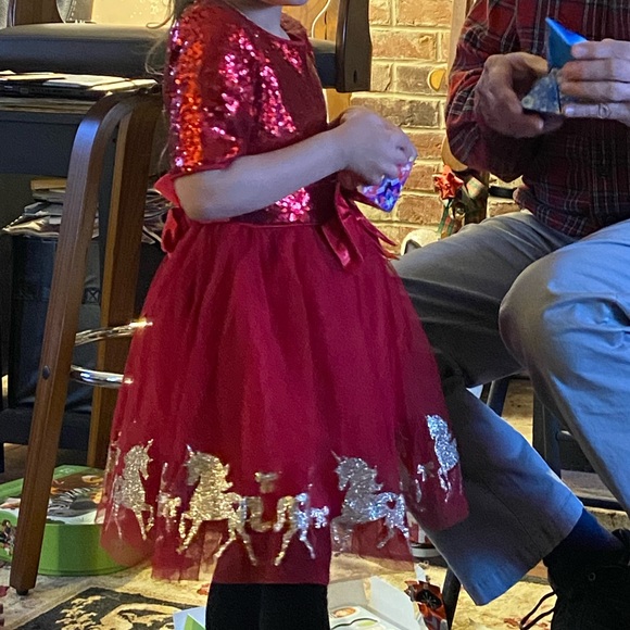 Girls Formal Red dress with Gold Color Sparkle Unicorns! - Picture 2 of 8